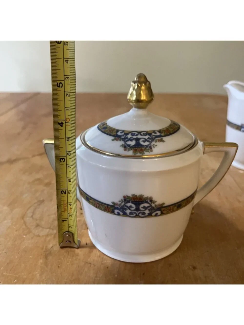 Pirkenhammer Czechoslovakia Cream & Sugar w/ Lid marienbad Gilded Blue Floral